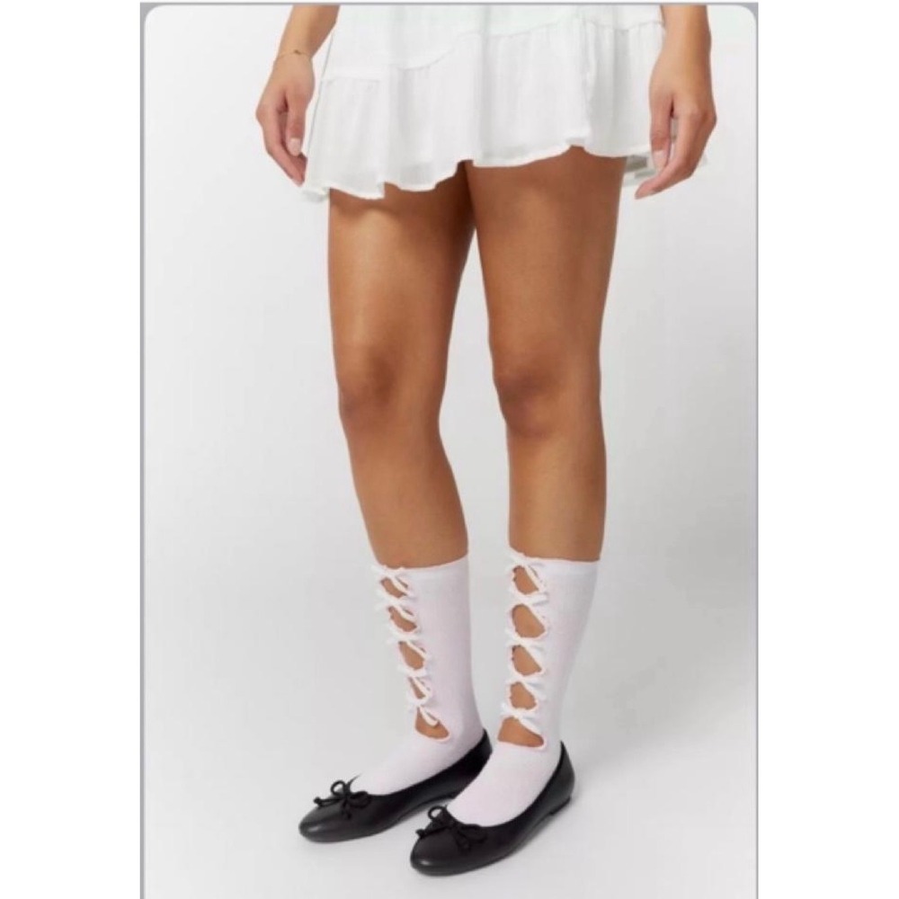 Urban Outfitters Pink Ribbed Bow Front Crew Socks Coquette Balletcore NWT